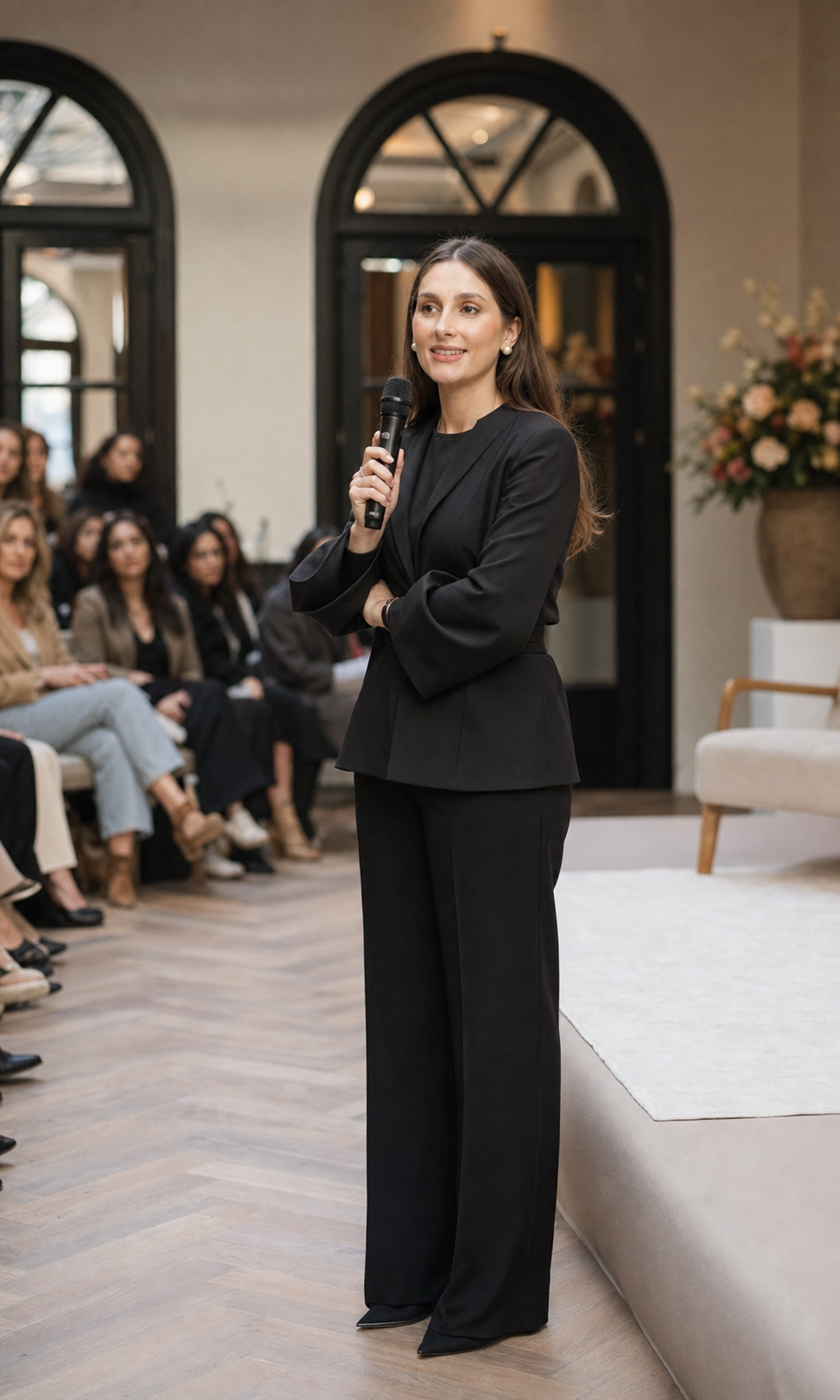 Nina Quisinski durante apresentação profissional.